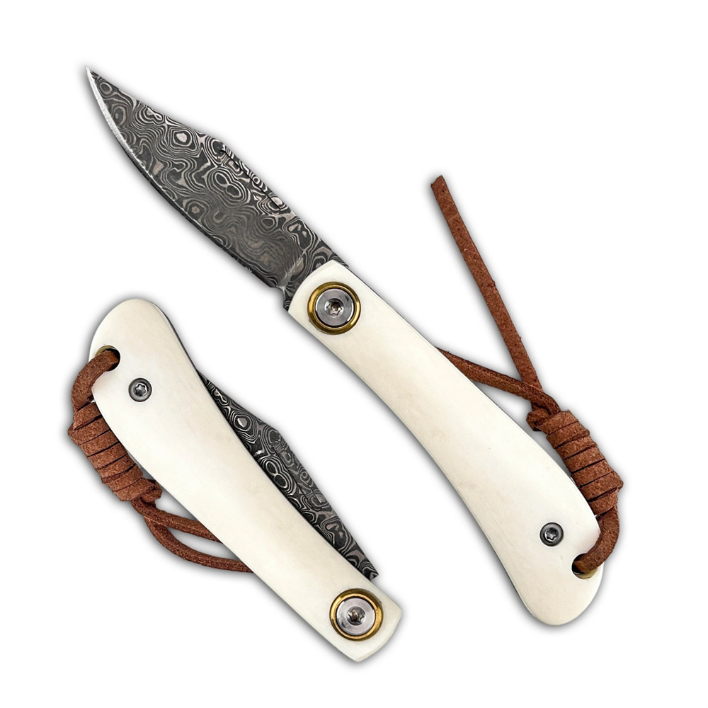 Vintage Collectible Pocket Knives - Kompaktes Vintage EDC Damast-Klappmesser mit Elfenbein-Knochengriff,
