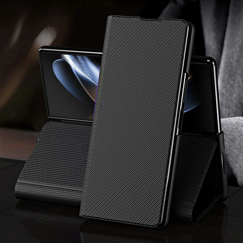 Camera Leather Case - Einfache Streifen Magnetische Leder Telefon Fall