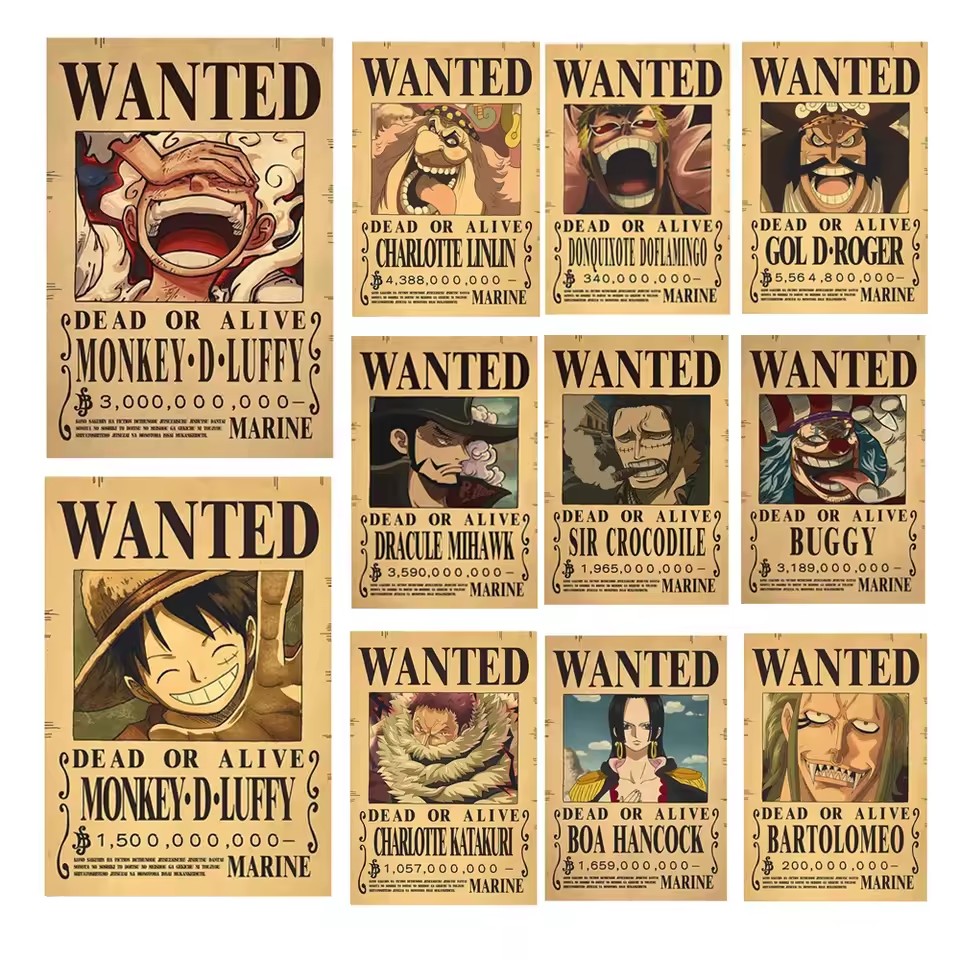 Vintage Collectible Figures - Anime One Piece Wanted-Plakate Luffy Gear