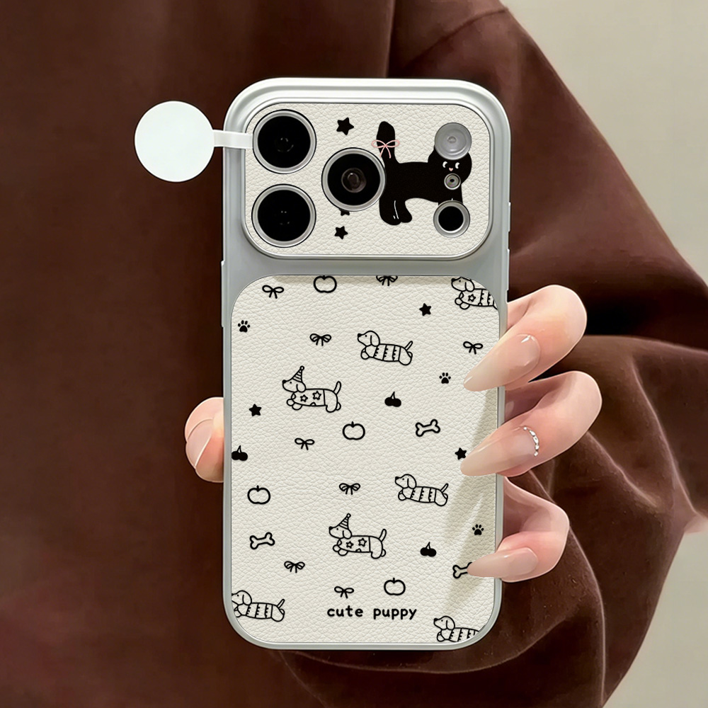 Camera Leather Case - Niedliche Welpen-Leder-Handyhülle für iPhone 17 Pro