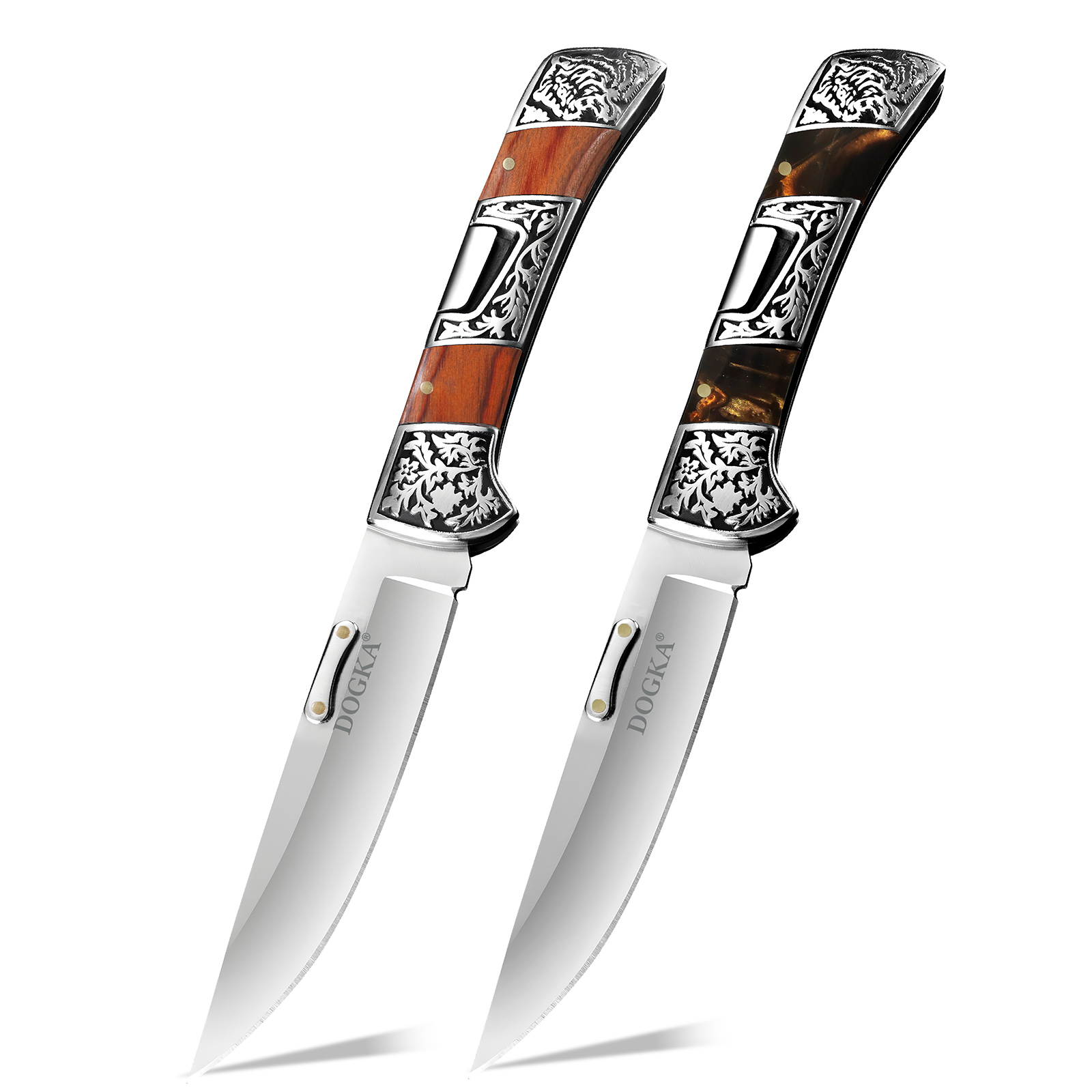 Vintage Collectible Pocket Knives - Vintage Graviertes Klappmesser Retro Geschnitzter Metallgriff