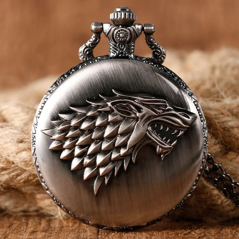 Vintage Collectible Guns - Gun-Metal Vintage Direwolf Stark Taschenuhr mit